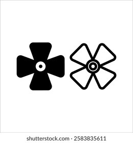 Fan icon. Ventilator. Turbine symbol. Propeller screw. Propeller icon. Screw. UI icon. Airflow icon. Airflow pictogram. Air conditioner. Pinwheel sign. Turbine