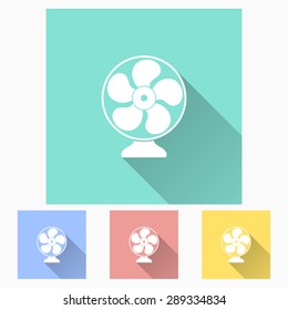 Fan - icon is white with long shadow, flat design. Vector illustration.
