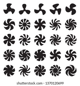 Fan Icons. Collection of Black Fan Symbols Isolated on a White Background. Vector illustration