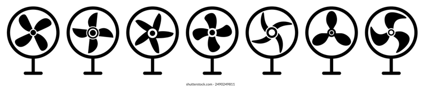 Fan Icons Collection. Cooler or Conditioner Symbols.Vector