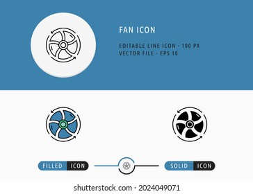 Fan-Symbole setzen bearbeitbare Strich-Vektorgrafik. Symbol für Trocknungsluftsystem. Icon-Line-Stil auf isoliertem Hintergrund für i mobile App, Web-Design und Präsentation.