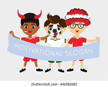 Fan of Indonesia national football team, sports. Boy with flag in the colors of the national command with sports paraphernalia.