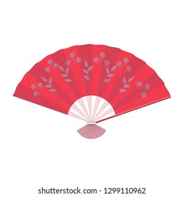 Fan, isolated object, cherry flowers, Japanese Sakura, hand drawn, flat style, vector illustration