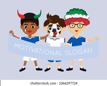 Fan of Italy national football, hockey, basketball team, sports. Boy with Italy flag in the colors of the national command with sports paraphernalia. Boy with Italy flag in the form of a sport.