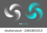 Fan light effect on a transparent background. Concept driving streams of cold fresh air, creating a vortex as blower rotates. Design element twirl blower