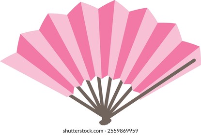 Fan with light pink and pink fan surface and dark brown fan bone
