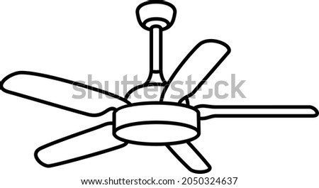 Сeiling fan with light. Vector outline illustration.