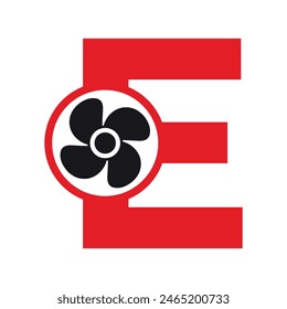 Logotipo del ventilador combinado con la letra E Plantilla de Vector