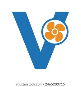 Fan Logo combine with letter V vector template