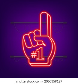 Fan logo hand with finger up. Hand up with number 1. Neon icon. Vector illustration