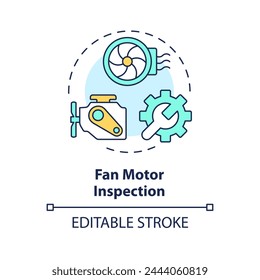 Icono de concepto multicolor de inspección del motor del ventilador. Servicio profesional del sistema HVAC. Un chequeo regular. Ilustración de línea de forma redonda. Abstractas idea. Diseño gráfico. Fácil de usar en material promocional