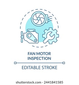 Fan motor inspection soft blue concept icon. HVAC system professional service. Regular checkup. Round shape line illustration. Abstract idea. Graphic design. Easy to use in promotional material