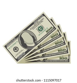 Fan of one hundred dollar bills. Vector illustration isolated on white background