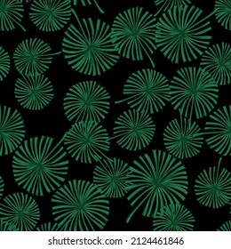 Fan palm leaves seamless pattern on. Vintage tropical foliage in engraving style. Hand drawn repeat texture for fabric, wallpaper, textile, print, wrapping paper. Vector illustration.