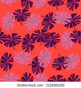 Fan palm leaves seamless pattern on. Vintage foliage of palmetto in engraving style. Hand drawn repeat texture for fabric, wallpaper, textile, print, wrapping paper. Vector illustration.