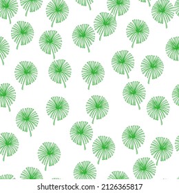 Fan palm leaves seamless pattern on. Vintage tropical foliage in engraving style. Hand drawn repeat texture for fabric, wallpaper, textile, print, wrapping paper. Vector illustration.