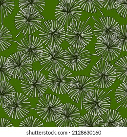 Fan palm leaves seamless pattern on. Vintage tropical foliage in engraving style. Hand drawn repeat texture for fabric, wallpaper, textile, print, wrapping paper. Vector illustration.