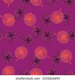 Fan palm leaves seamless pattern on. Vintage tropical foliage in engraving style. Hand drawn repeat texture for fabric, wallpaper, textile, print, wrapping paper. Vector illustration.
