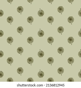Fan palm leaves seamless pattern on. Vintage tropical foliage in engraving style. Hand drawn repeat texture for fabric, wallpaper, textile, print, wrapping paper. Vector illustration.