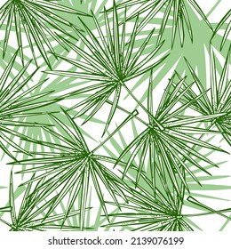 Fan palm leaves seamless pattern.Retro tropical branch in engraving style. Hand drawn texture foliage for fabric, wallpaper, textile, print, wrapping paper. Vector illustration.