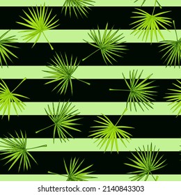 Fan palm leaves seamless pattern.Vintage tropical branch in engraving style. Hand drawn texture foliage for fabric, wallpaper, textile, print, wrapping paper. Vector illustration.