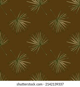 Fan palm leaves seamless pattern.Vintage tropical branch in engraving style. Hand drawn texture foliage for fabric, wallpaper, textile, print, wrapping paper. Vector illustration.