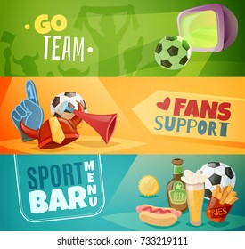 fan paraphernalia sport bar items, snacks and beer on a bright horizontal banners