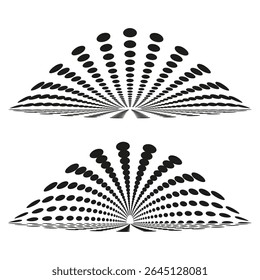 Design do padrão do ventilador. Elementos de linha de radiação. Formas de propagação vetorial. Preto motivos decorativos.