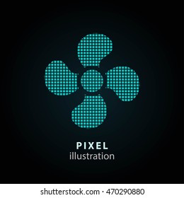 Fan - pixel icon. Vector Illustration. Design logo element. Isolated on black background. It is easy to change to any color.