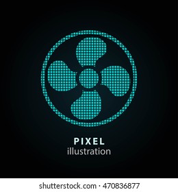 Fan - pixel icon. Vector Illustration. Design logo element. Isolated on black background. It is easy to change to any color.
