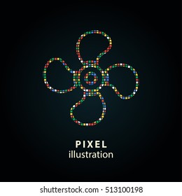 Fan - pixel icon. Vector Illustration. Design logo element. Isolated on black background. It is easy to change to any color.