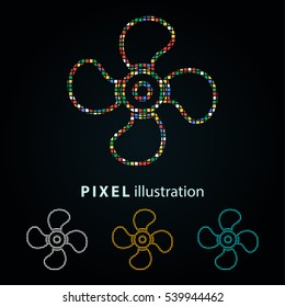 Fan - pixel icon. Vector Illustration. Design logo element. Isolated on black background.