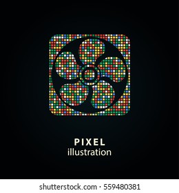 Fan - pixel icon. Vector Illustration. Design logo element. Isolated on black background. It is easy to change to any color.