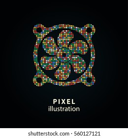 Fan - pixel icon. Vector Illustration. Design logo element. Isolated on black background. It is easy to change to any color.