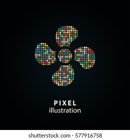Fan - pixel icon. Vector Illustration. Design logo element. Isolated on black background. It is easy to change to any color.