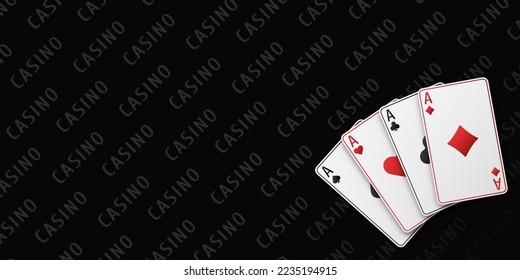 A fan of playing cards consisting of four Ace of Spades, Diamonds, Clubs, Hearts. Vector illustration poker and casino of all the aces on a table black background.