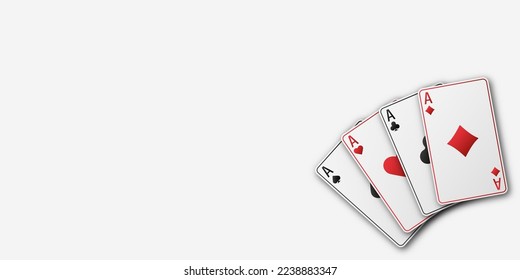 A fan of playing cards consisting of four Ace of Spades, Diamonds, Clubs, Hearts. Vector illustration poker and casino of all the aces on a white background.