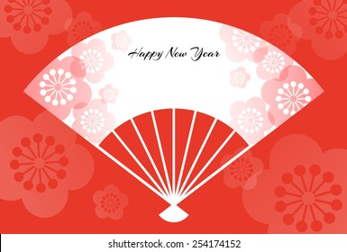 A fan with plum-blossoms new year card / vector illustration