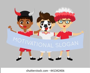 Fan of  Poland. national football team, sports. Boy with flag in the colors of the national command with sports paraphernalia. 