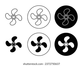 Fan power mode Vektorsymbol in schwarzer Farbe eingestellt. Gebläsedrehzahlzeichen in ausgefülltem und umrissenem Stil.