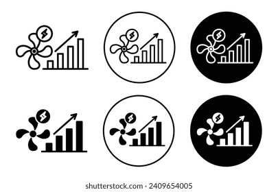 Conjunto de iconos del vector del modo de potencia del ventilador. Modo de alimentación del ventilador Icono de contorno plano.