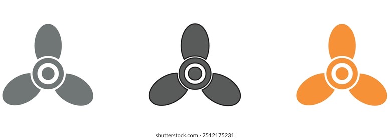 Fan propeller blades icon. Rotation of three, four and eight bladed turbines.