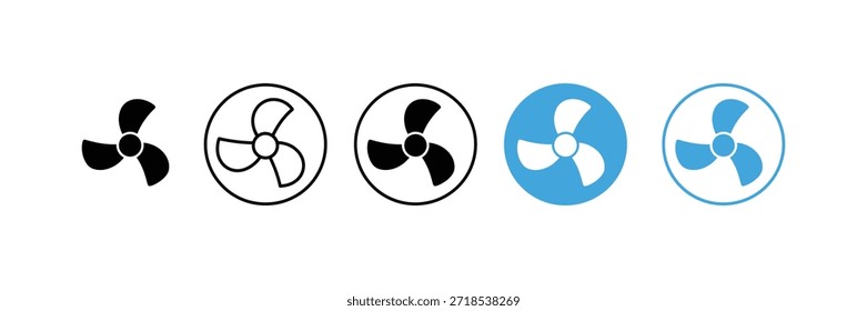 Icono de la hélice del ventilador fijado para el Diseño web aislado en el fondo blanco, Ilustración vectorial