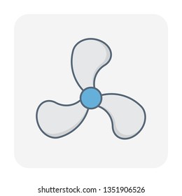 Fan propeller or turbine vector icon. That rotor and blades for motion by power energy of engine, electric motor or airflow. Industrial object equipment for fan, boat, ship, airplane and aircraft.
