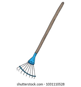 Fan rake with a long handle. Garden tools. Folding rake. Vector illustration.