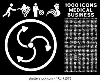 Fan Rotation icon with 1000 medical commercial white vector pictographs. Clipart style is flat symbols, black background.