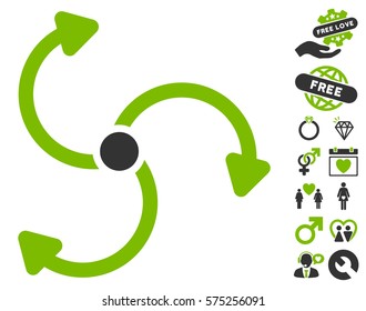 Fan Rotation pictograph with bonus marriage pictograph collection. Vector illustration style is flat rounded iconic eco green and gray symbols on white background.
