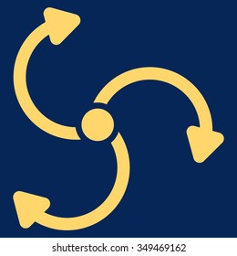 Fan Rotation vector icon. Style is flat symbol, yellow color, rounded angles, blue background.
