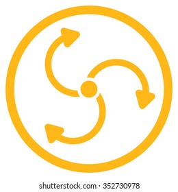 Fan Rotation vector icon. Style is flat circled symbol, yellow color, rounded angles, white background.