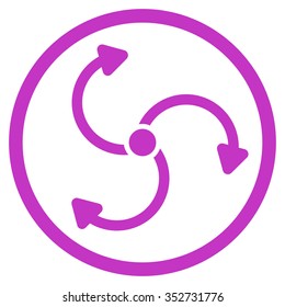 Fan Rotation vector icon. Style is flat circled symbol, violet color, rounded angles, white background.